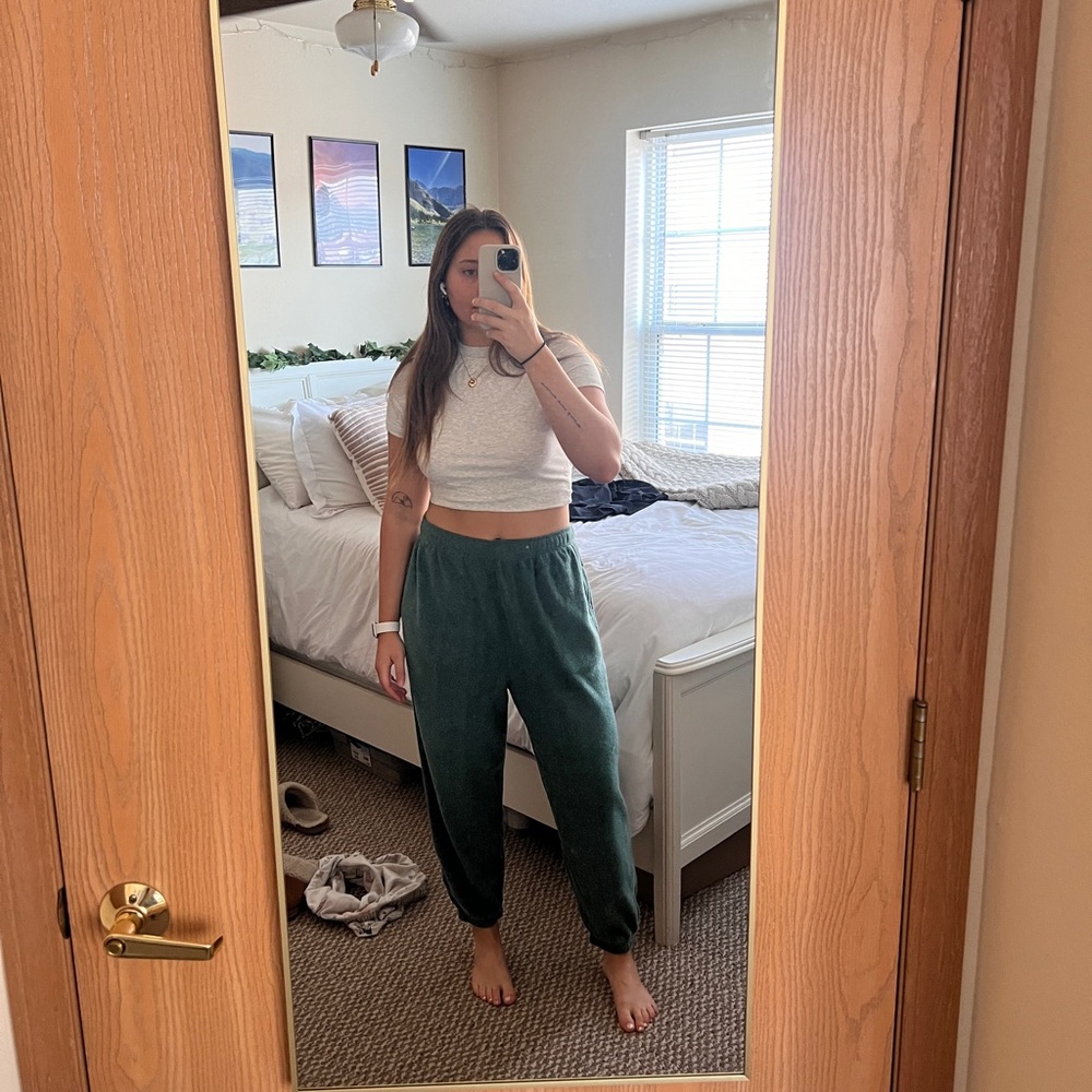 American Eagle Green Fuzzy Joggers